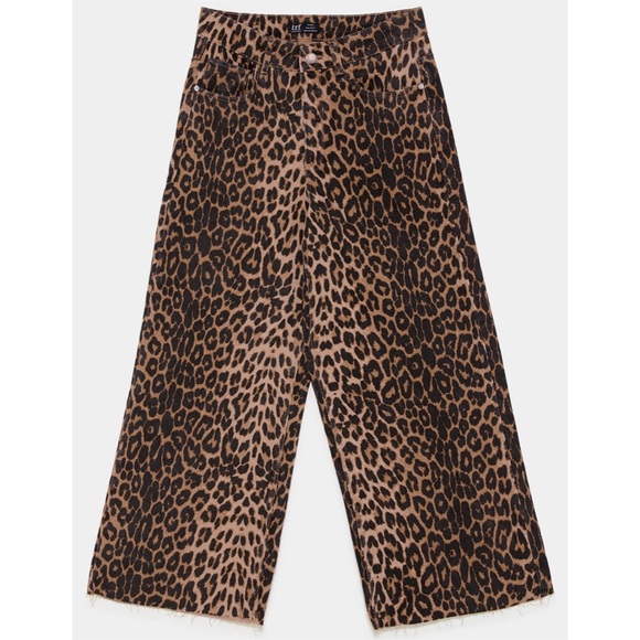 NEW Zara Leopard Mid-Rise Wide Leg Culotte Jeans - Picture 7 of 7